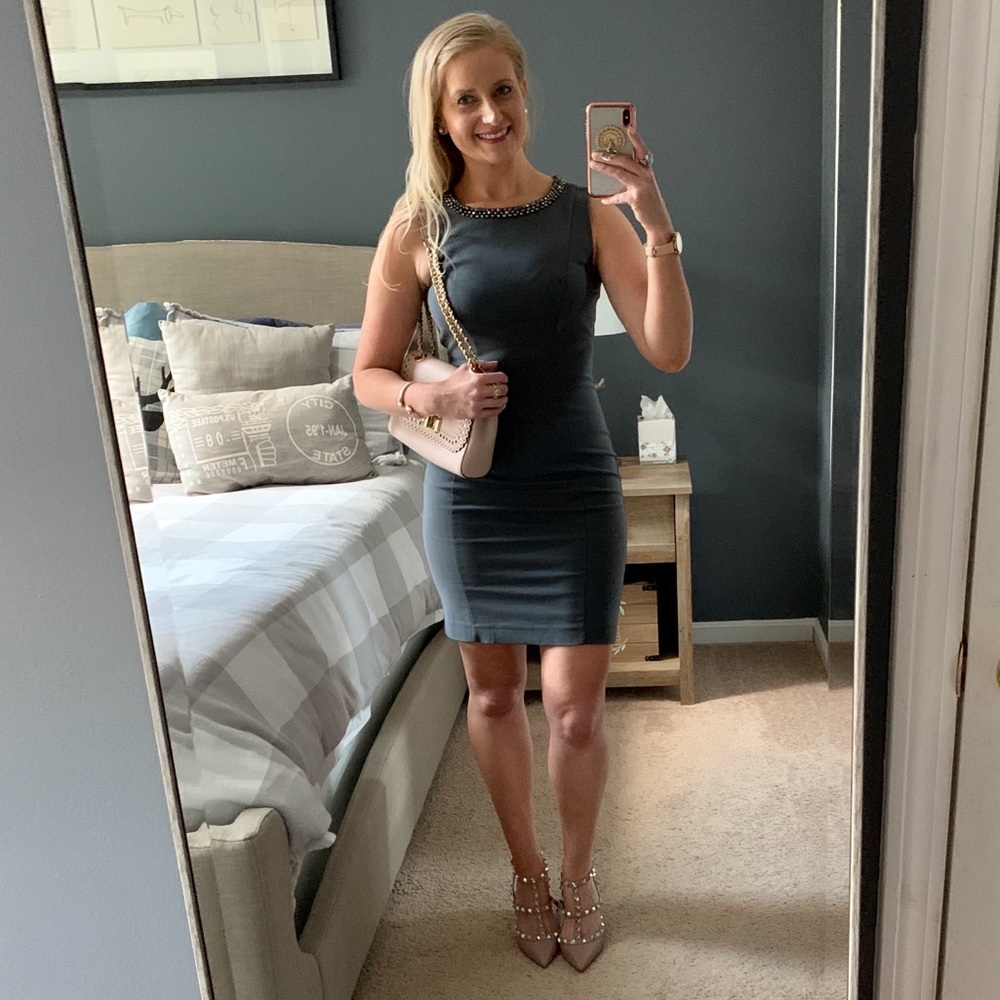 Gray Embellished Neckline Dress